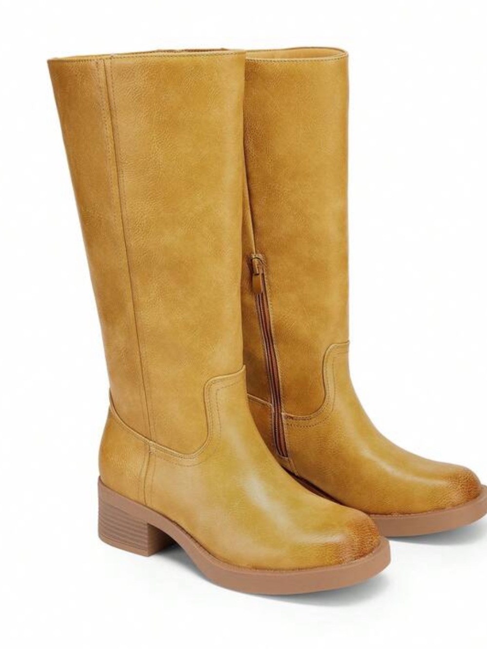 Women’s Riding Boots Chunky Heel - Brown/Banana Yellow - 11
